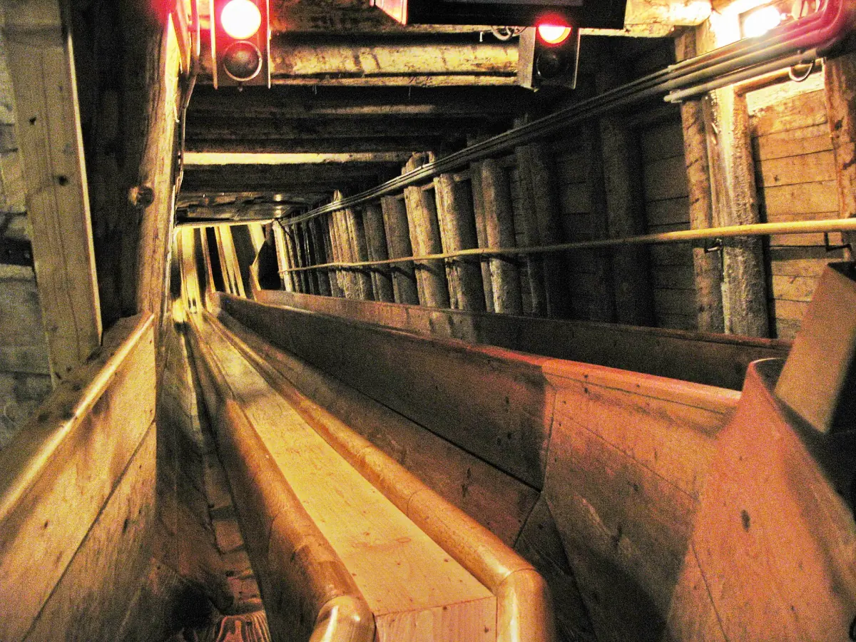 The wooden miners' slide inside the Hallstatt salt mine