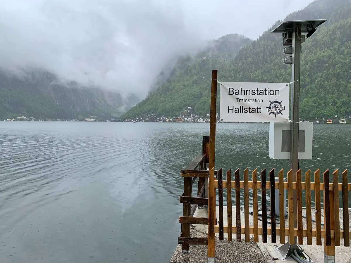 The ferry landing below Hallstatt station on the eastern shore